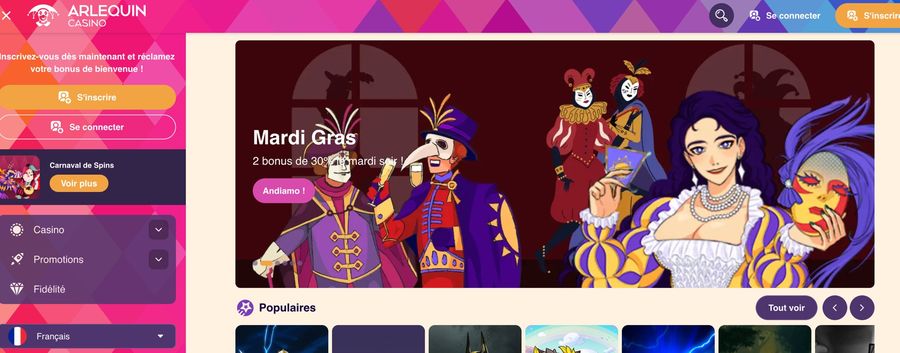 Capture d'écran du site Arlequin en version française