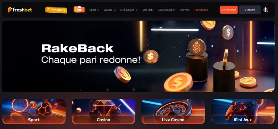 Capture d'écran du site Freshbet en version française