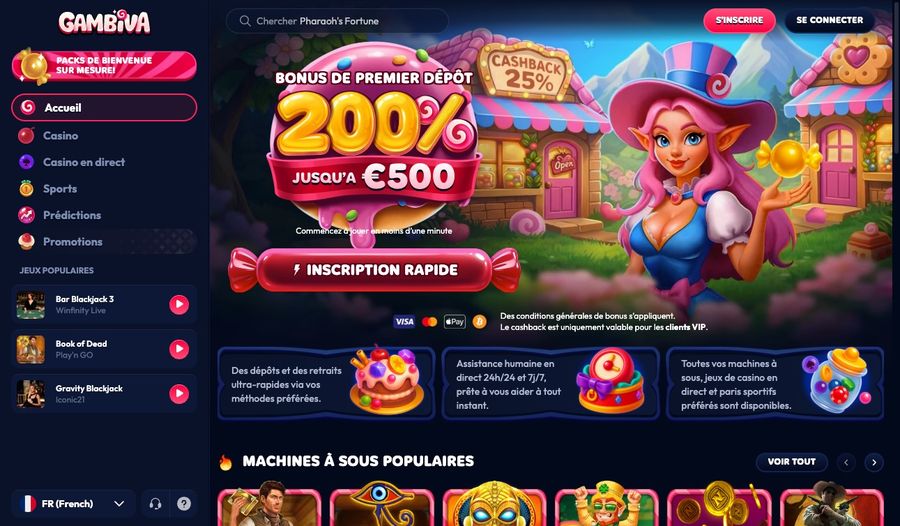 Capture d'écran du site Gambiva en version française