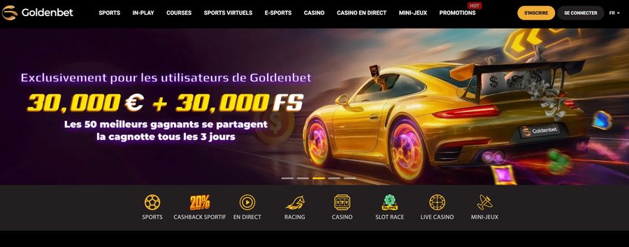 Capture d'écran du site Goldenbet en version française