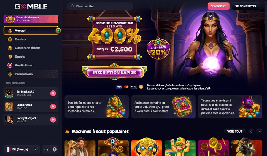 Capture d'écran du site Gxmble en version française