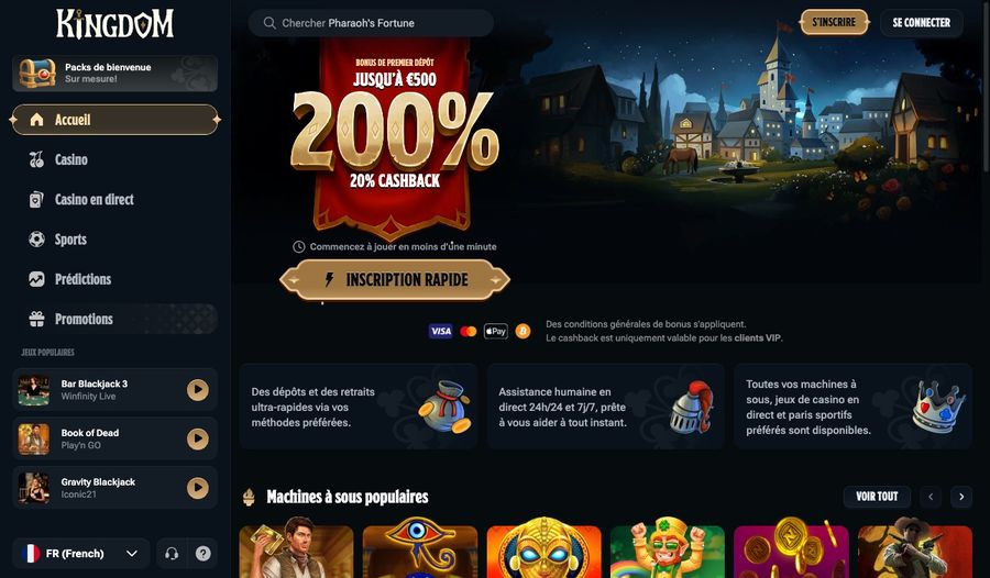 Capture d'écran du site Kingdom Casino en version française