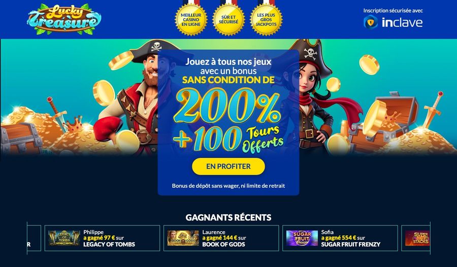 Capture d'écran du site Lucky Treasure en version française
