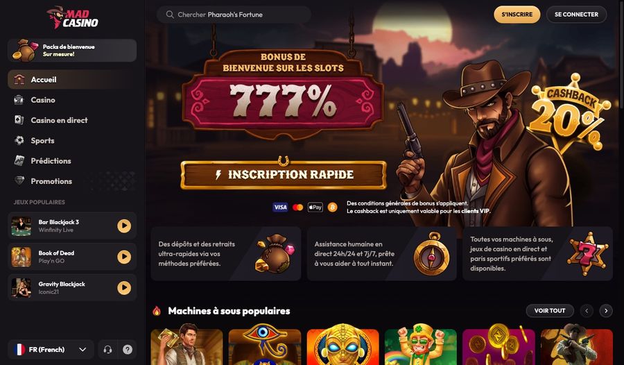 Capture d'écran du site MadCasino en version française