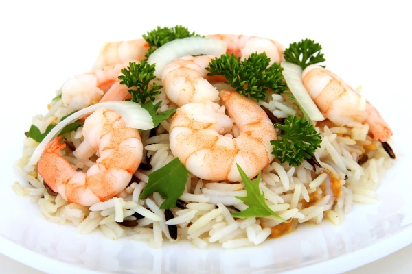 crevettes et riz sans légumes, en alimentation "saine"
