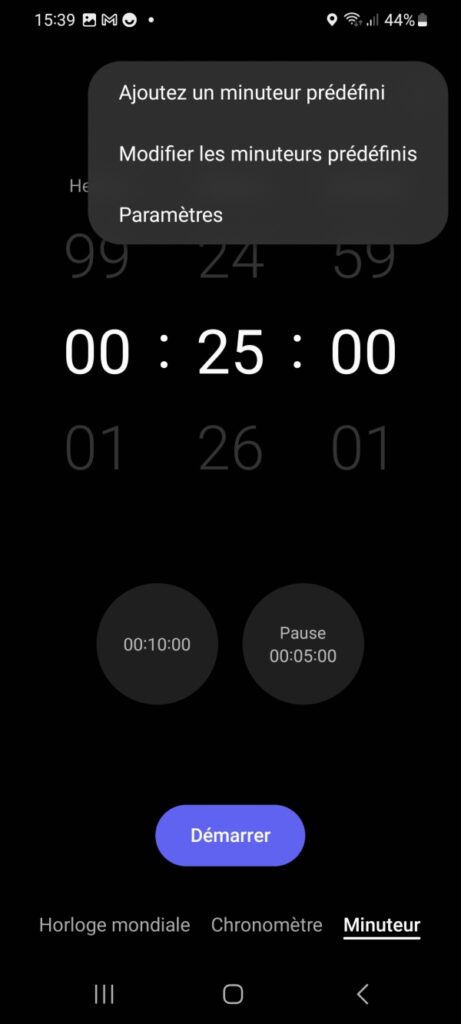 Méthode Pomodoro :  app timer Minuteur Tel config